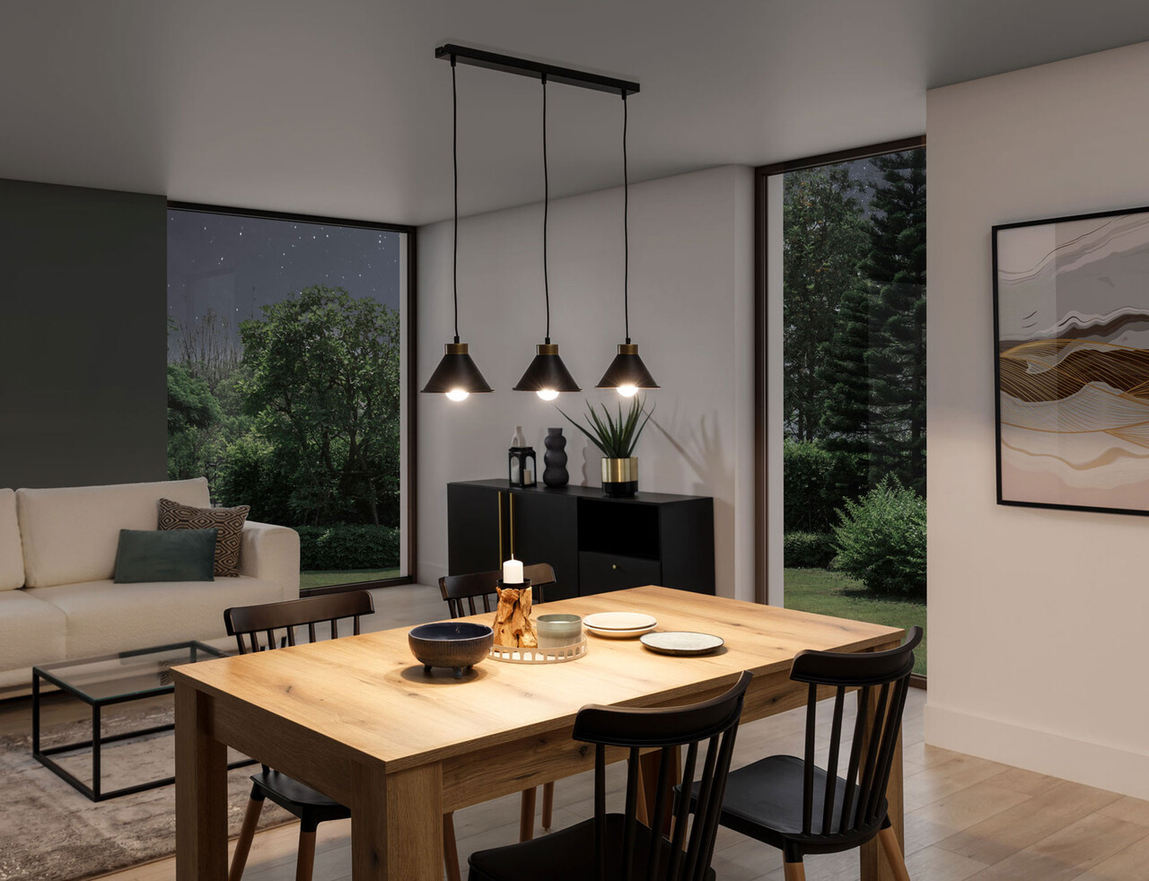 Lustra ELTAP, Detmer, 70x17x110 cm, 3xE27, 15W, otel, negru/auriu - imagine 6